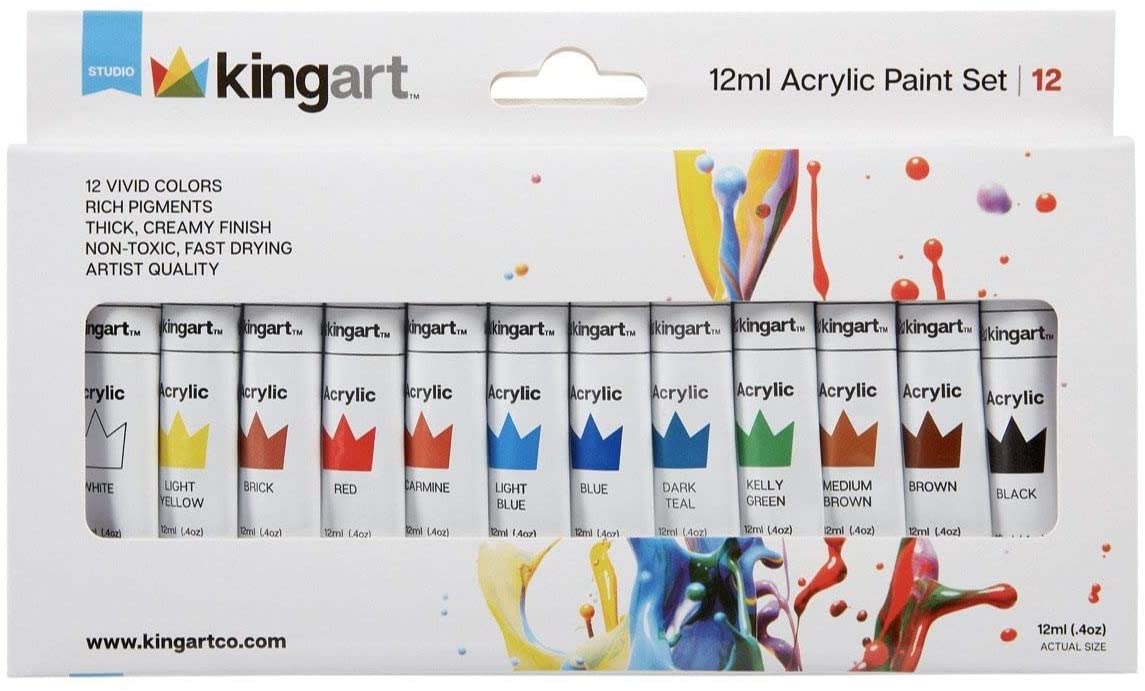 KingArt Acrylic Paint Set - 12 Count - 12 ml (0.4 oz) Tubes
